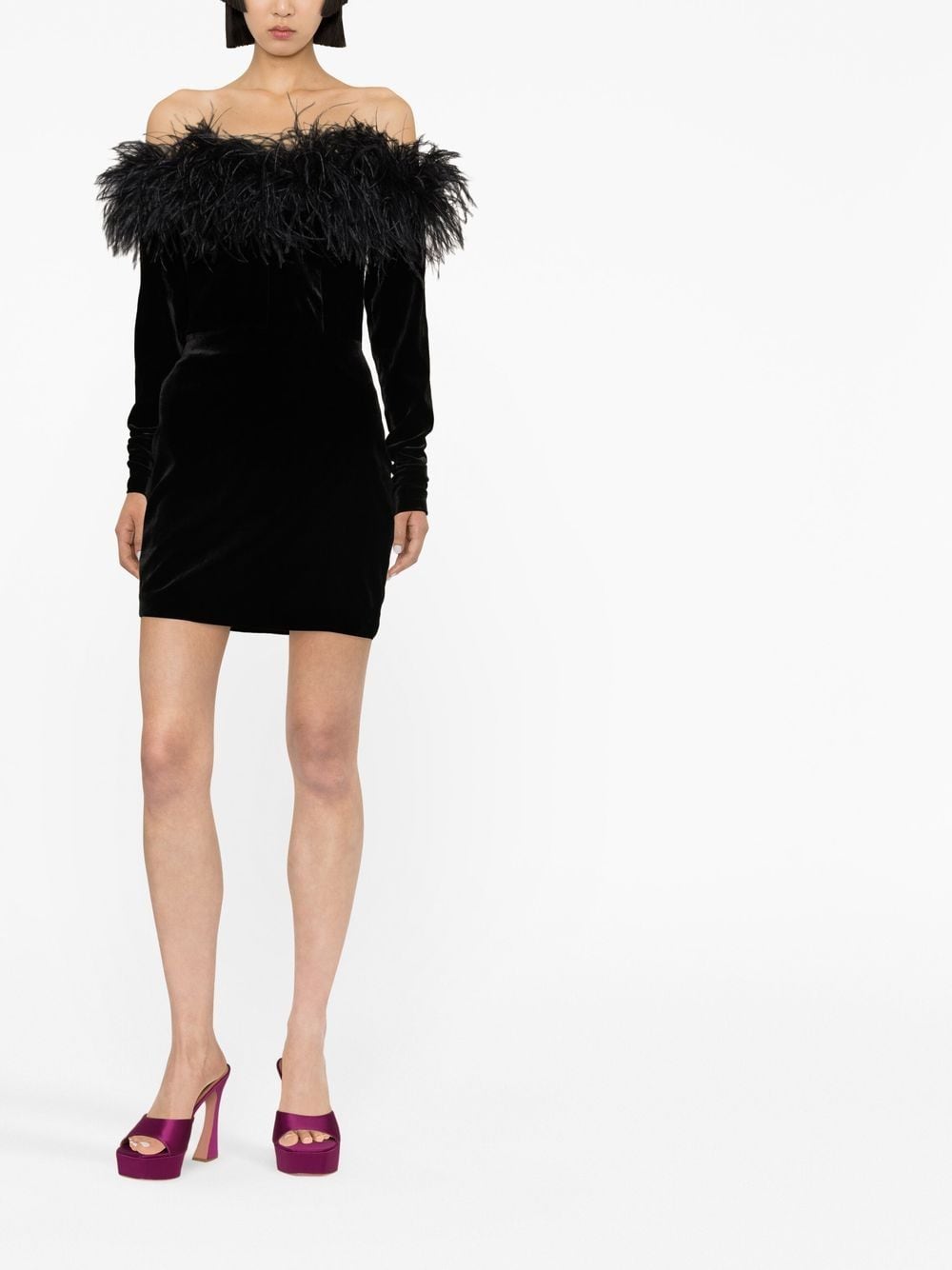 Alessandra Rich Feather detail velvet short dress