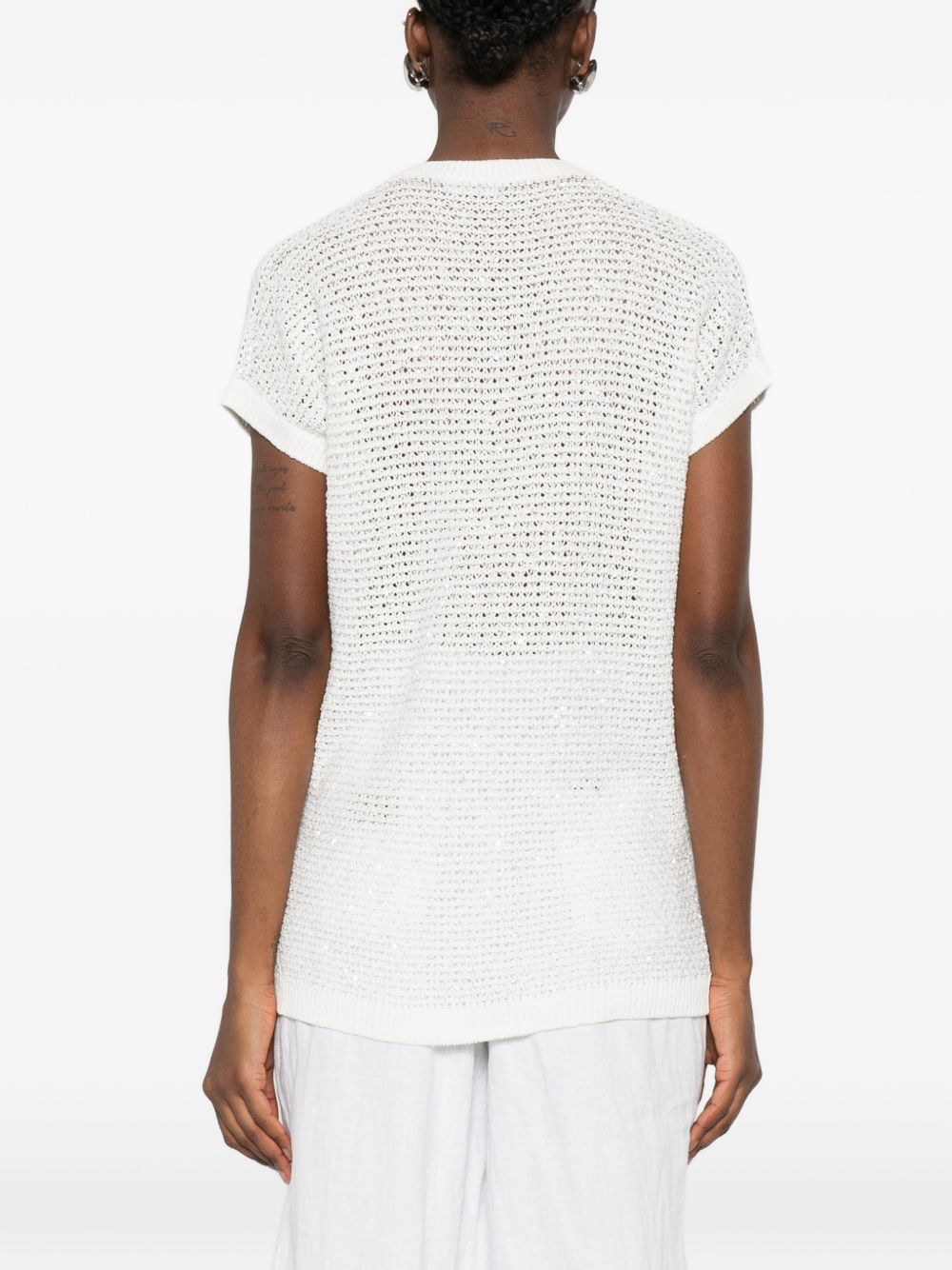 Fabiana Filippi V-neck short sleeves sequin embellishments Openwork top