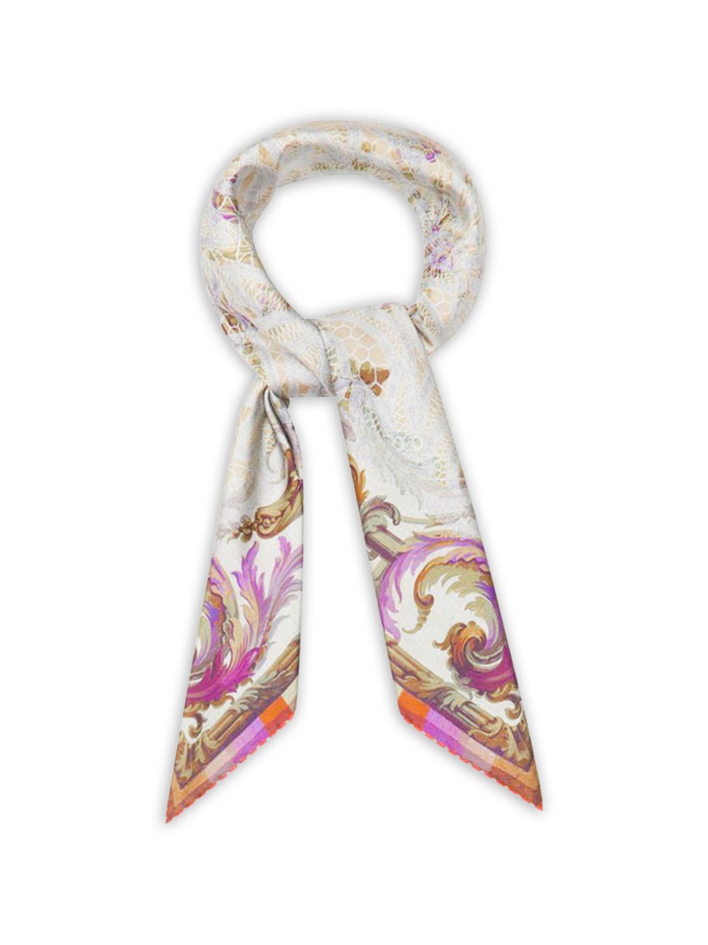 Pierre Louis Mascia White, floral print, border detail Printed silk scarf