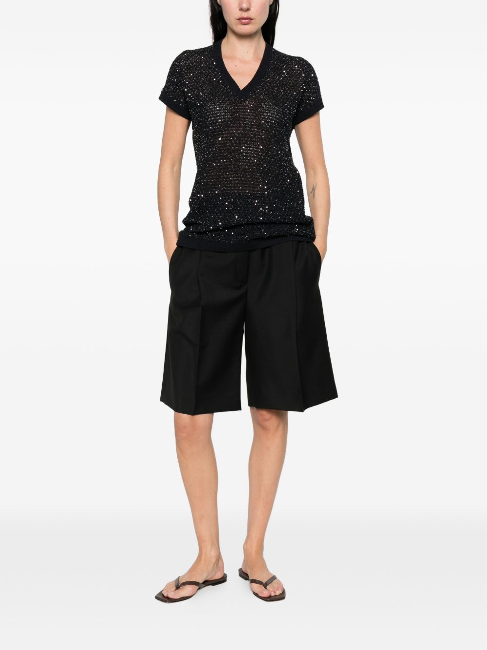 Fabiana Filippi V-neck short sleeves Embellished v-necked top