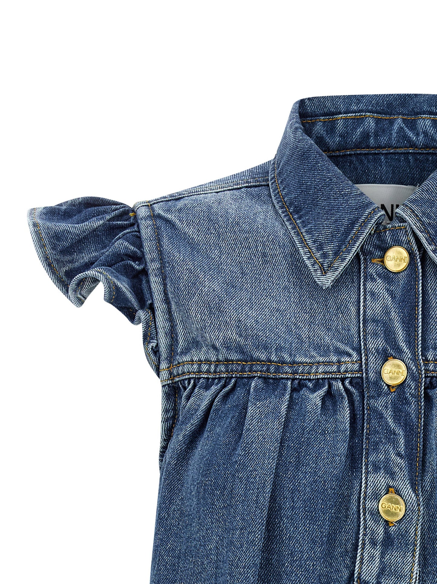 Ganni Denim Ruffle Top