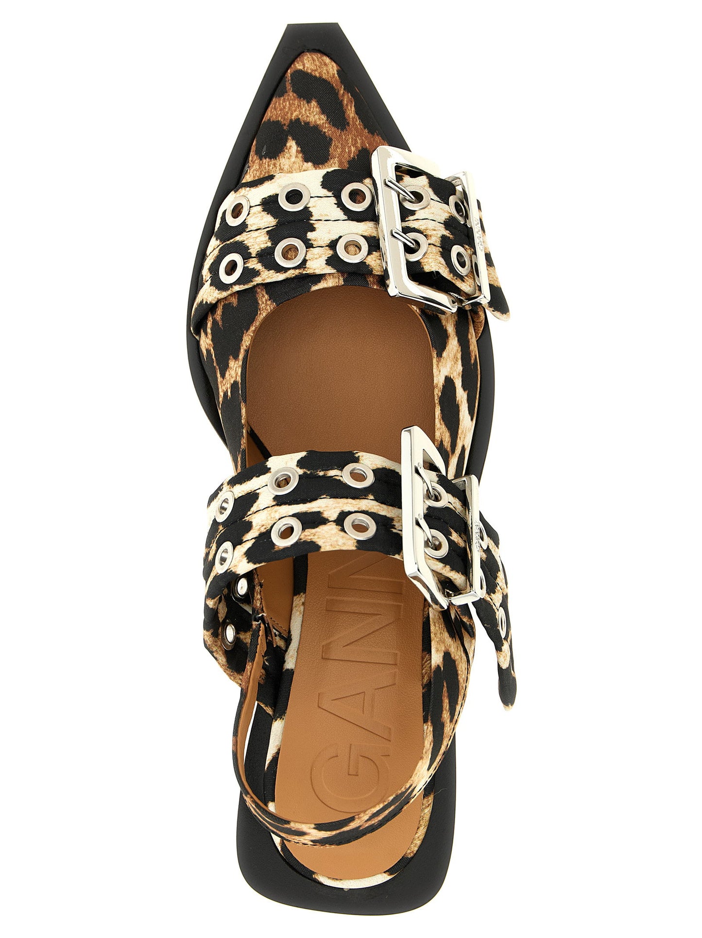Ganni Leopard Satin Feminine Buckle Slingback