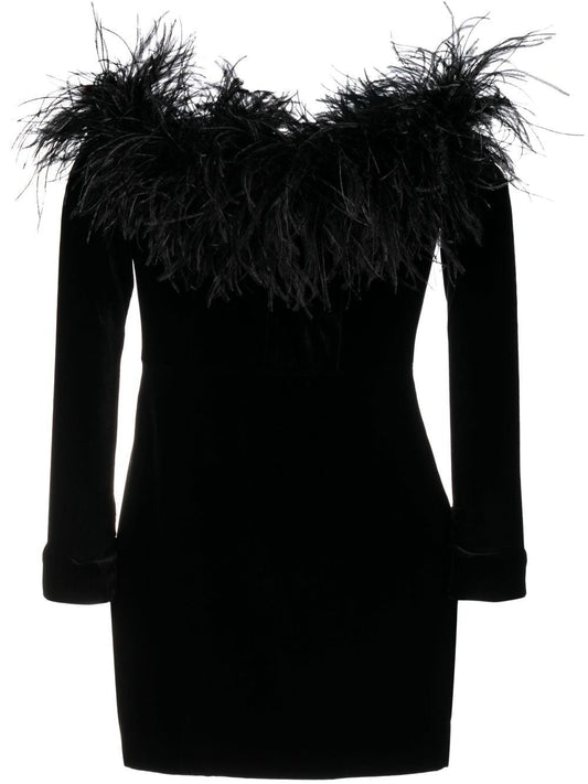 Alessandra Rich Feather detail velvet short dress