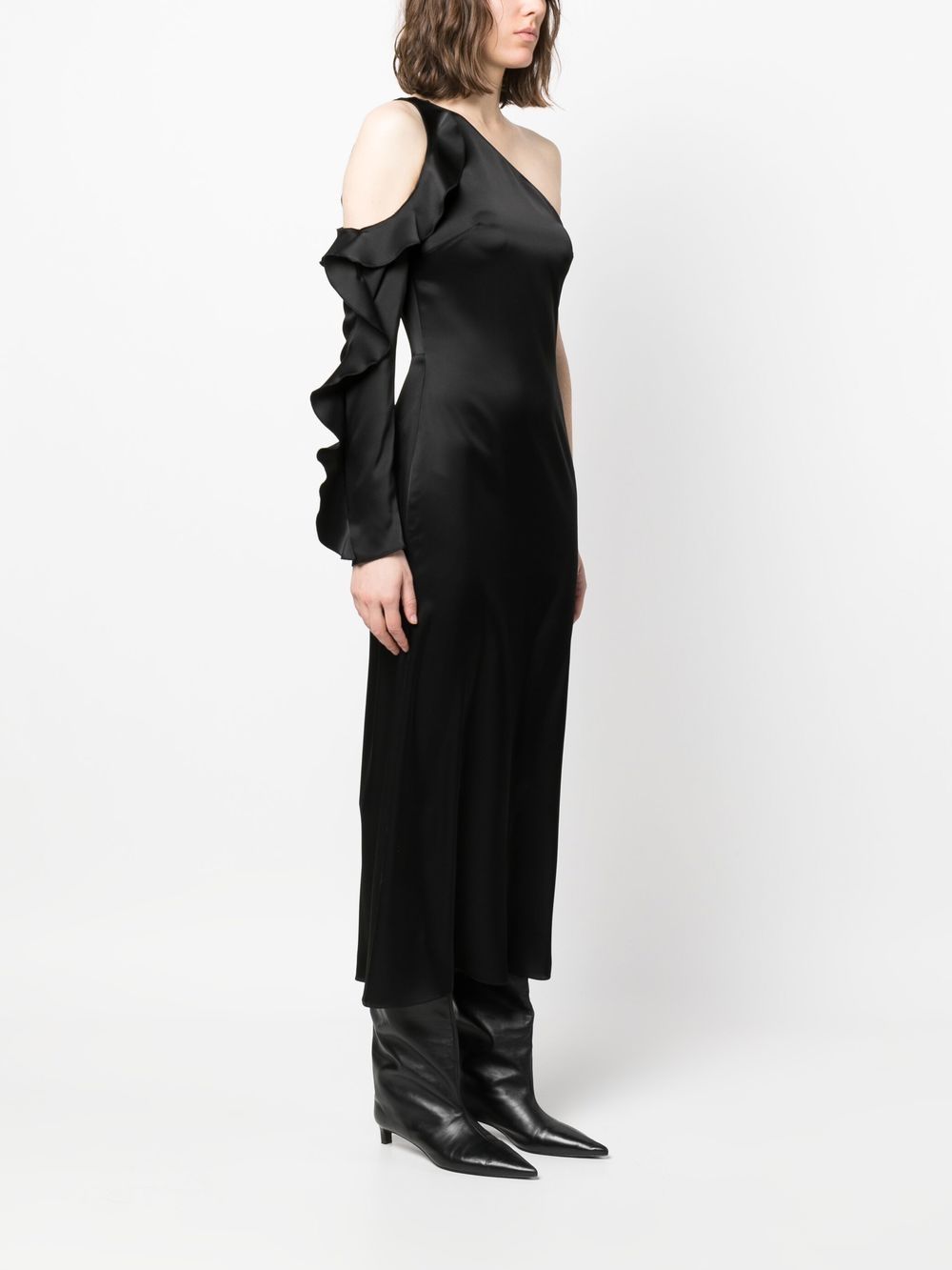 David Koma Ruffle detail one shoulder midi dress