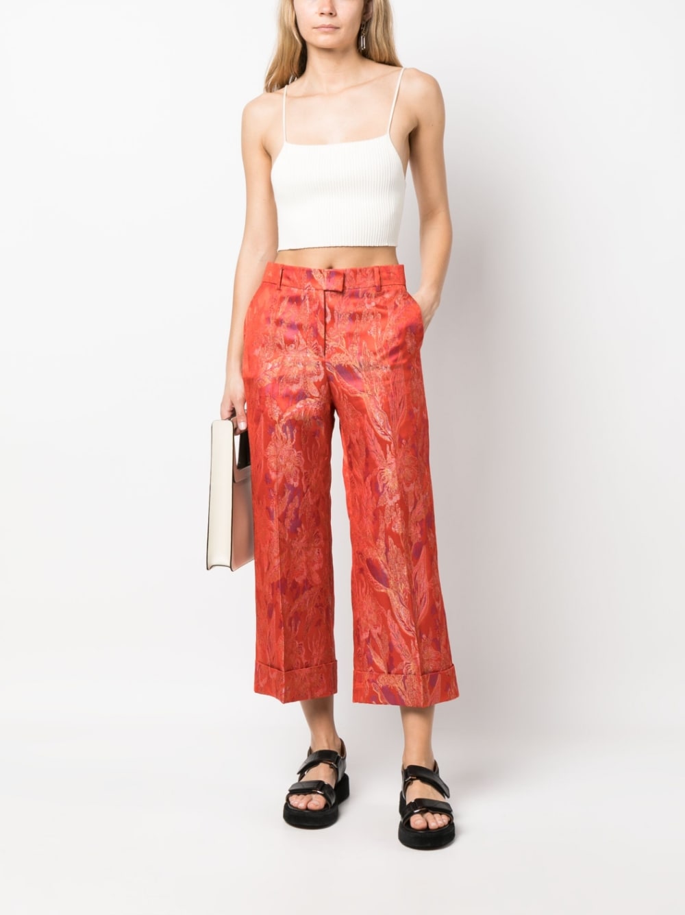 Alberto Biani Floral print jacquard trousers
