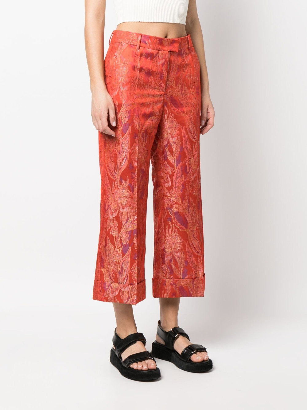 Alberto Biani Floral print jacquard trousers
