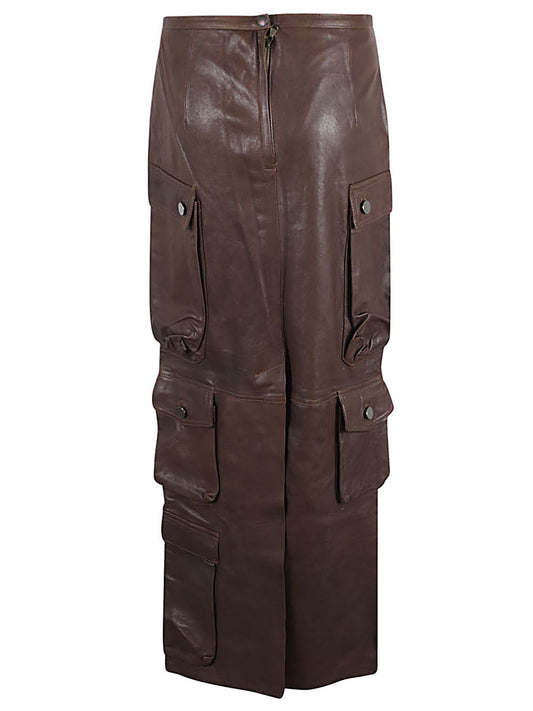 Fermas.Club Leather cargo long skirt
