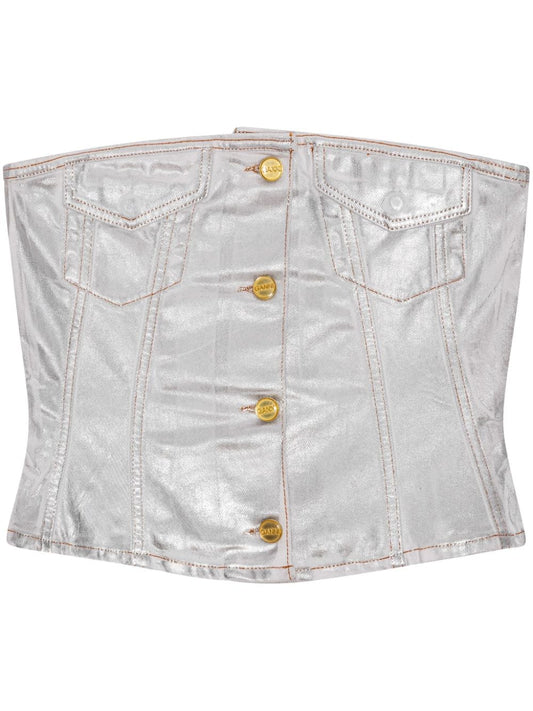 Ganni Silver Foil Denim Corsage