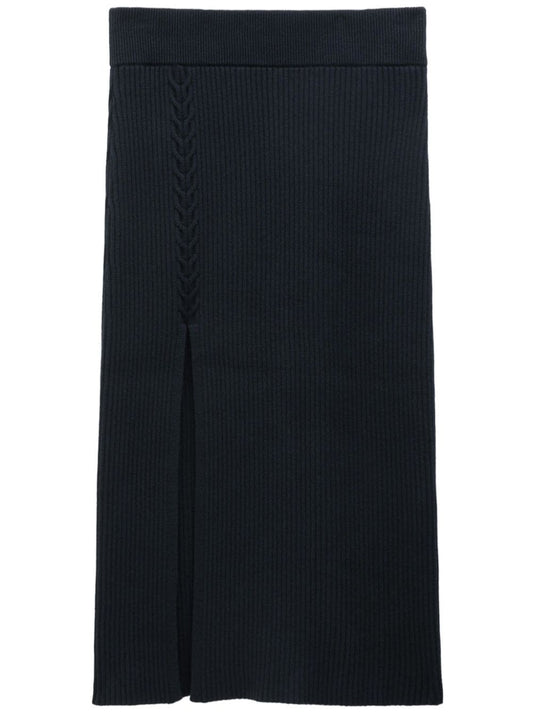 Filippa K Conscious Criteria page Cable knit asymmetrical skirt
