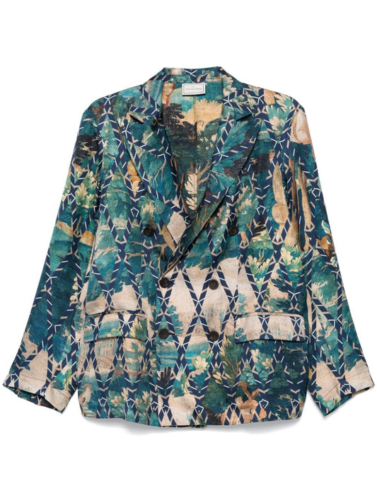 Pierre Louis Mascia English rear vents straight hem Printed silk jacket