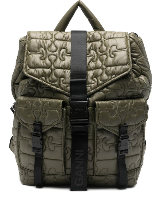 Ganni Quilted Flap-Pocket Backpack