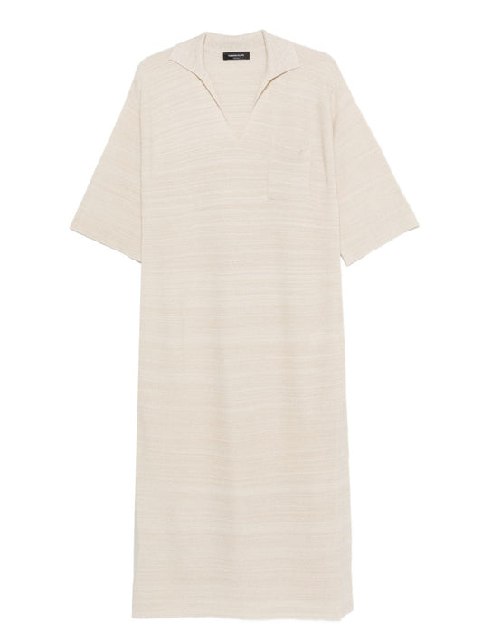 Fabiana Filippi V-neck tonal stripes collar Wool and cotton shirtdress