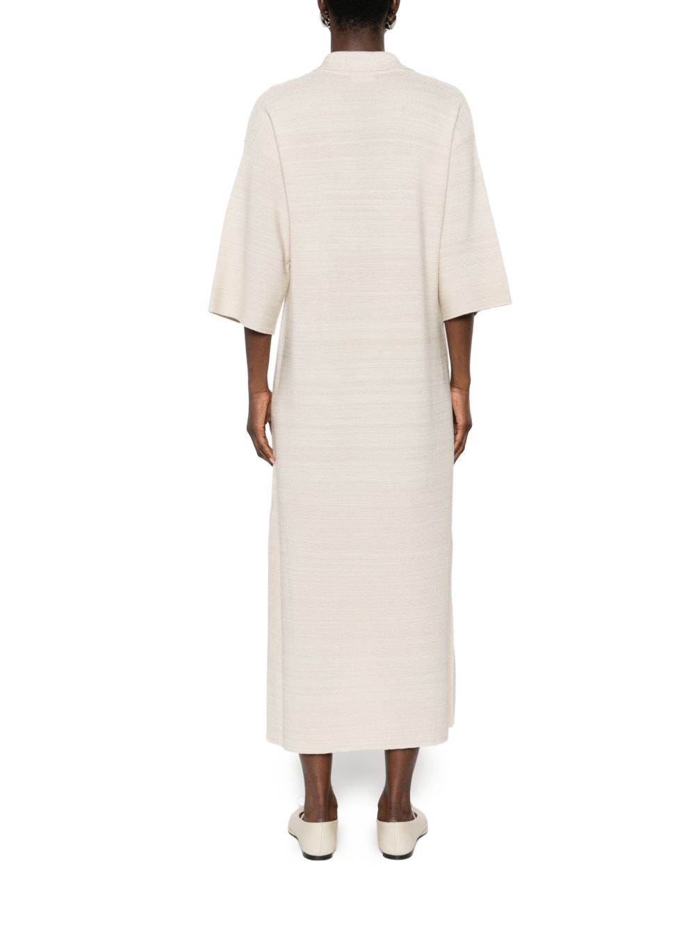 Fabiana Filippi V-neck tonal stripes collar Wool and cotton shirtdress