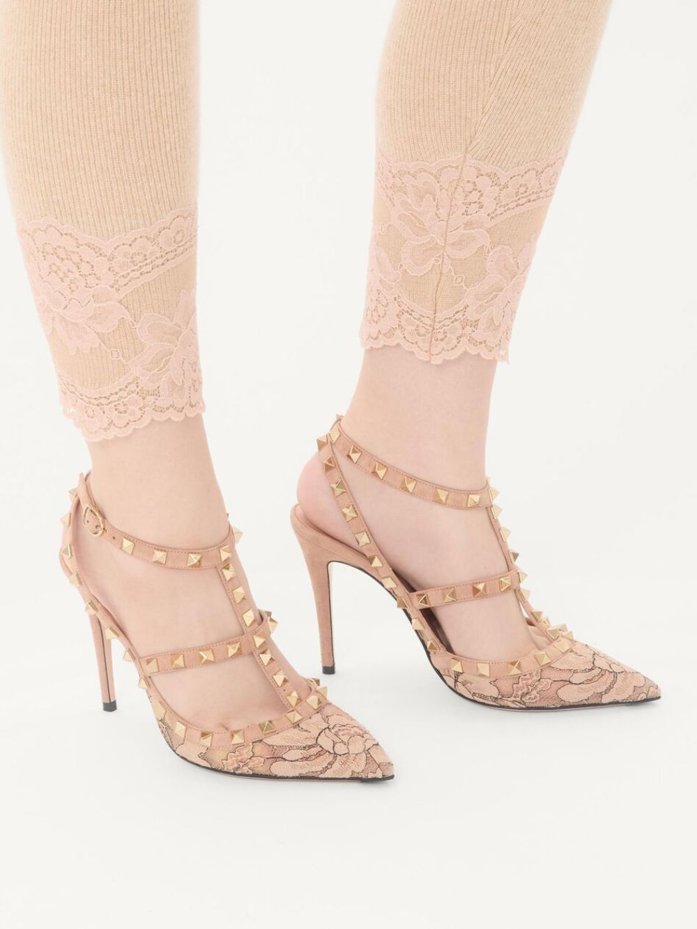 Valentino Garavani Rockstud Lace Pump With Straps 100Mm
