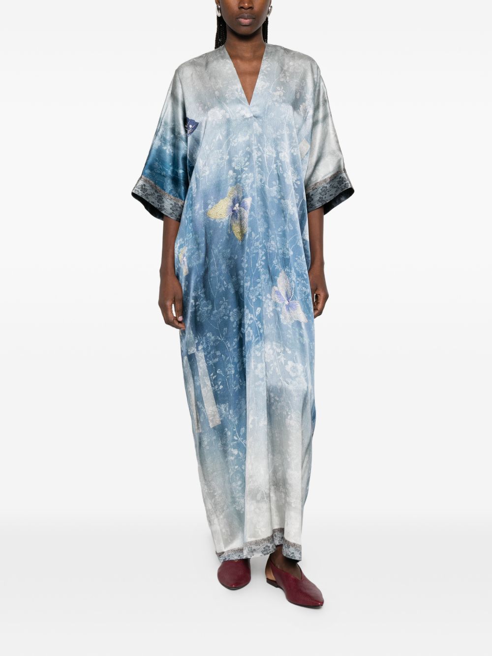 Pierre Louis Mascia V-neck short sleeves printed Printed silk dress