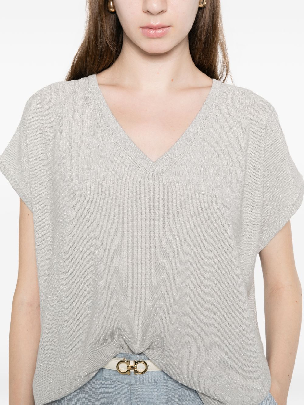 Fabiana Filippi V-neck short sleeves knitted construction Cotton v-necked top