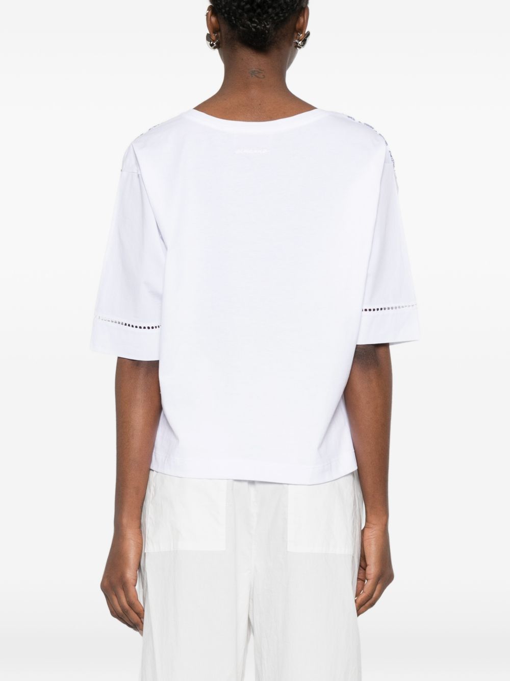 Ermanno Firenze V-neck short sleeves pointelle detailing Embroidered cotton t-shirt