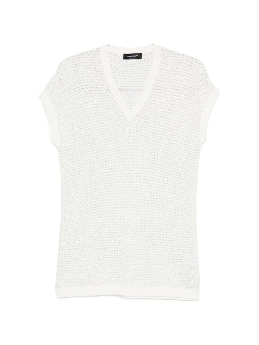 Fabiana Filippi V-neck short sleeves sequin embellishments Openwork top