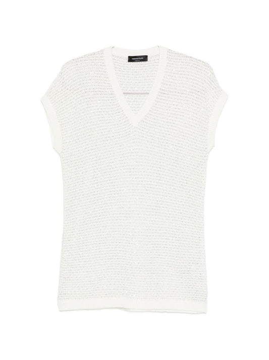 Fabiana Filippi V-neck short sleeves sequin embellishments Openwork top
