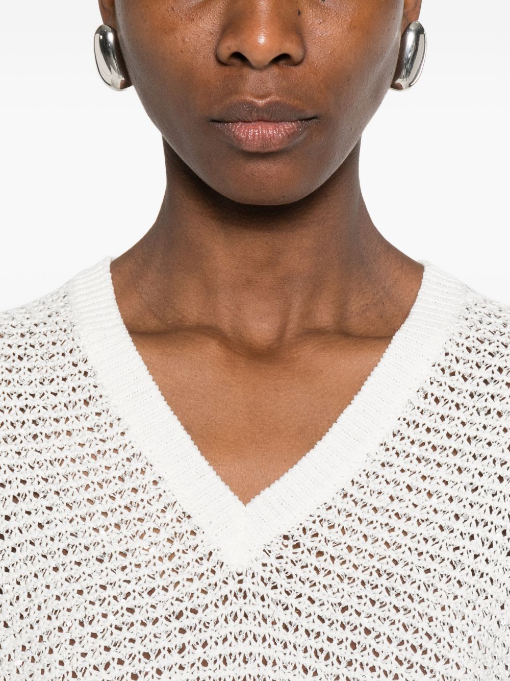 Fabiana Filippi V-neck short sleeves sequin embellishments Openwork top
