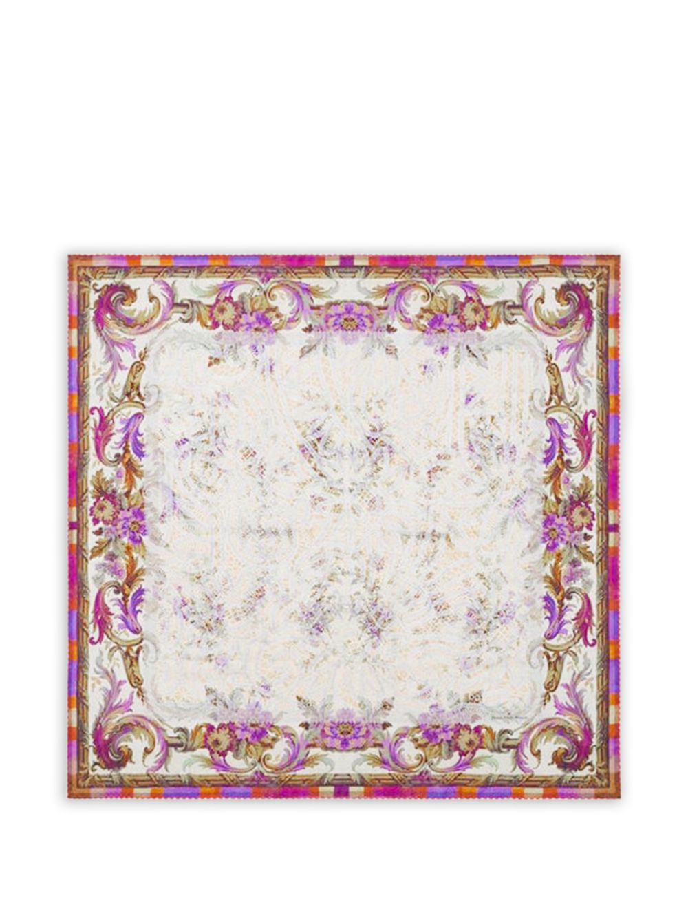 Pierre Louis Mascia White, floral print, border detail Printed silk scarf
