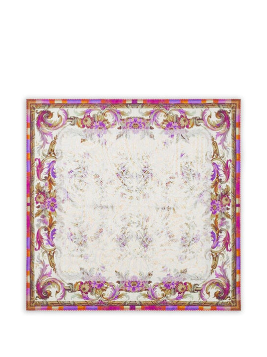 Pierre Louis Mascia White, floral print, border detail Printed silk scarf