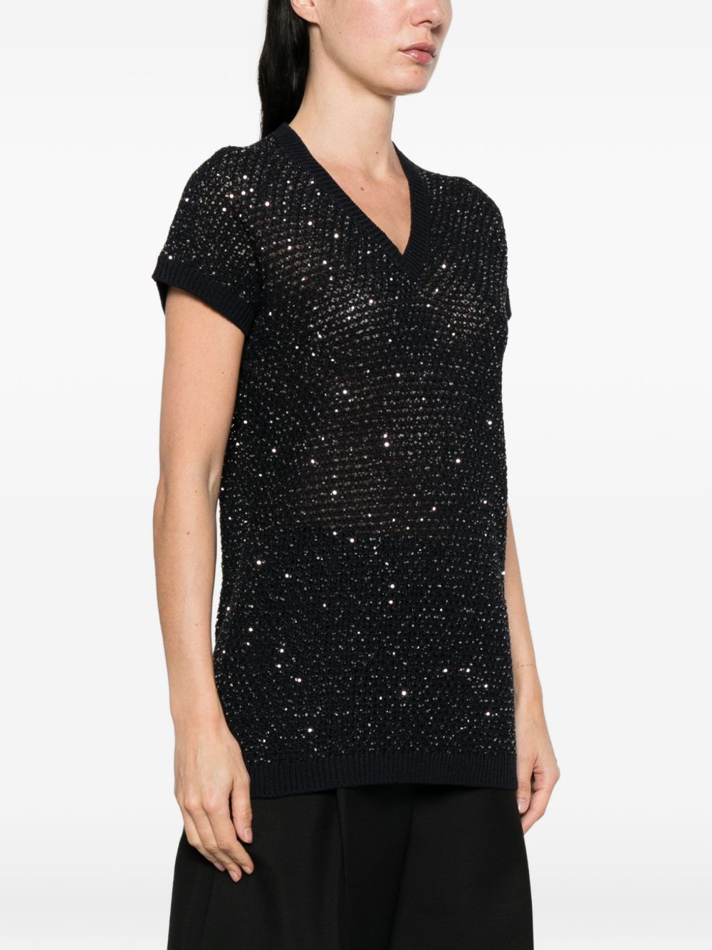 Fabiana Filippi V-neck short sleeves Embellished v-necked top