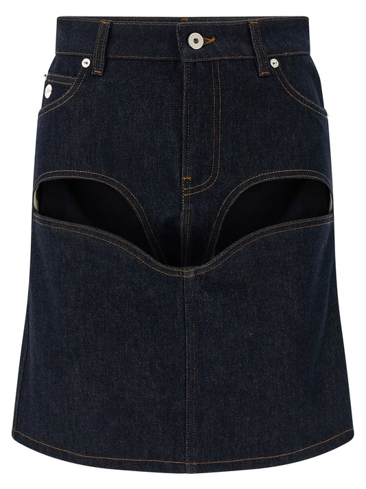 Jean Paul Gaultier Denim Mini Skirt With Cuts And Turn Up Skirt