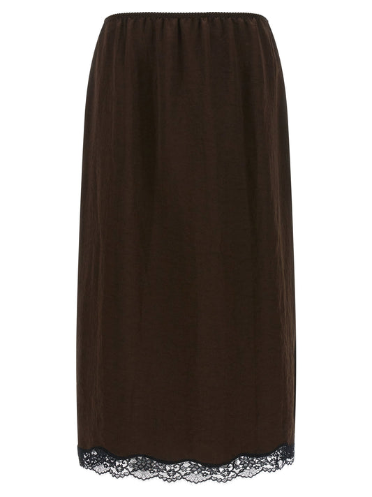 Twin Set Satin Froissé And Lace Skirt