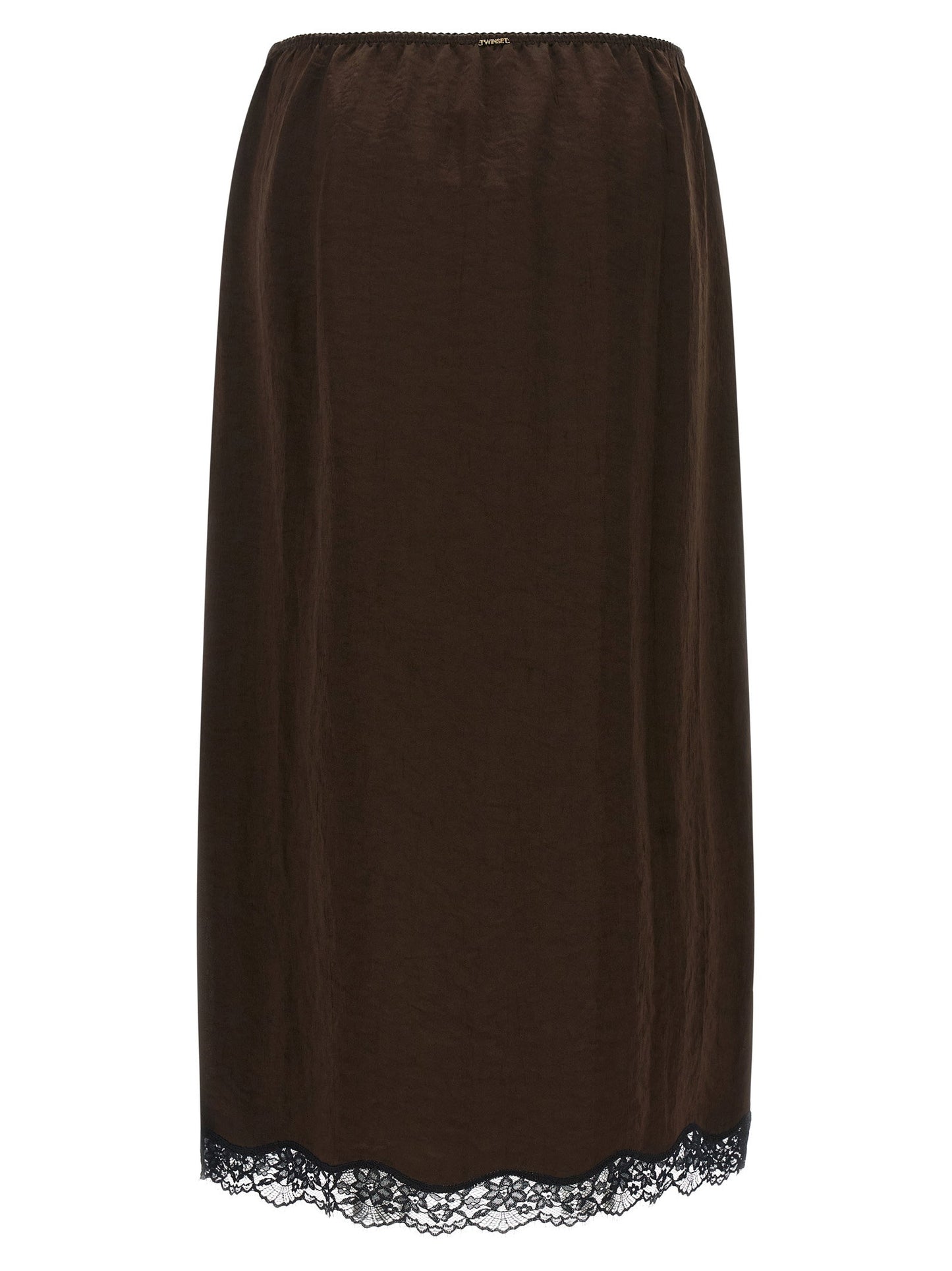 Twin Set Satin Froissé And Lace Skirt