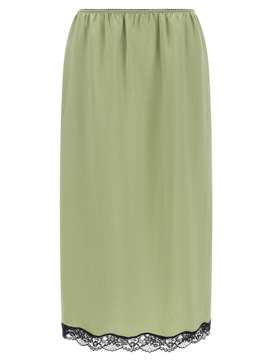 Twin Set Satin Froissé And Lace Skirt