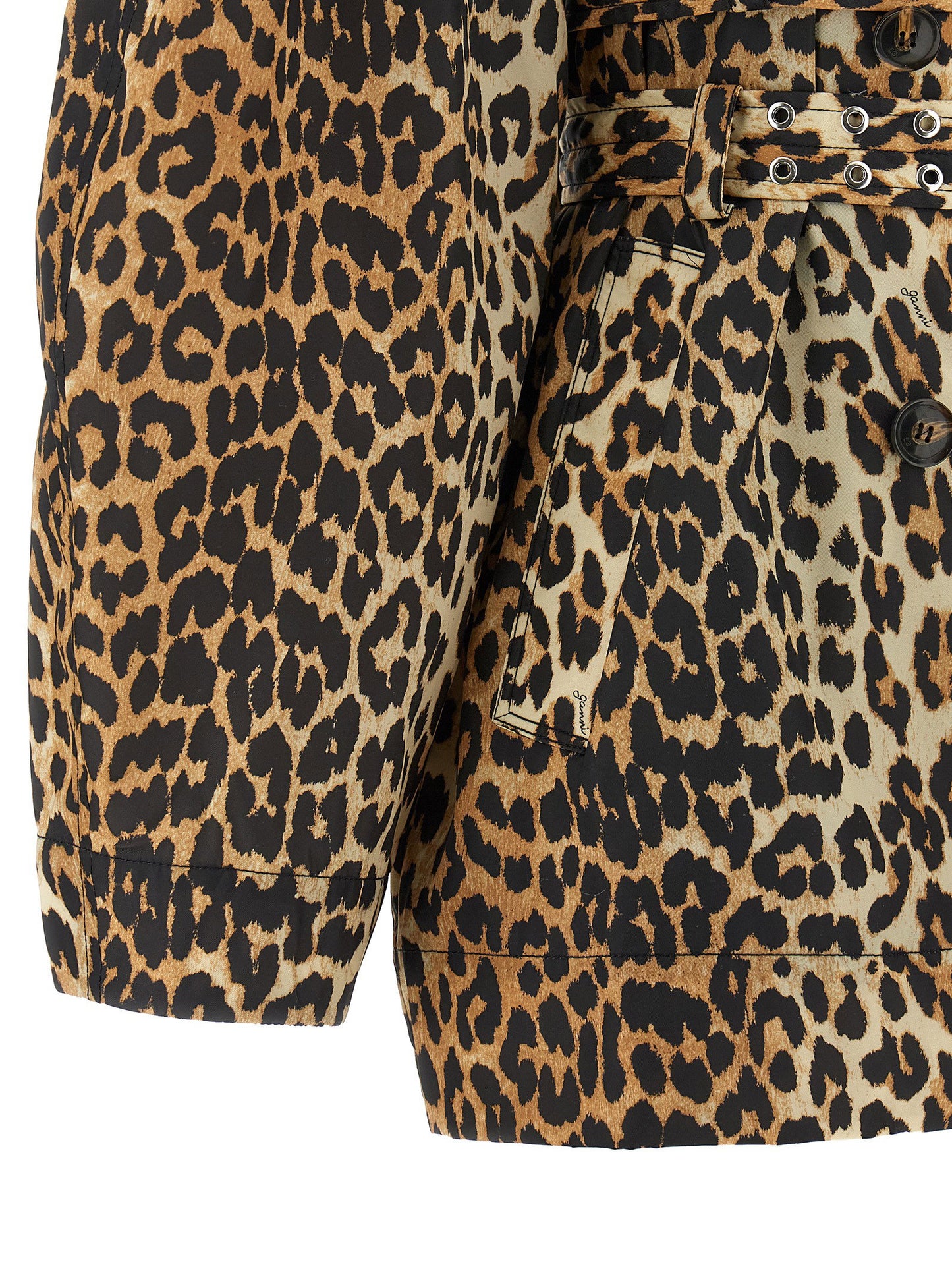 Ganni Leopard Duchesse Nylon Short Trench Coat