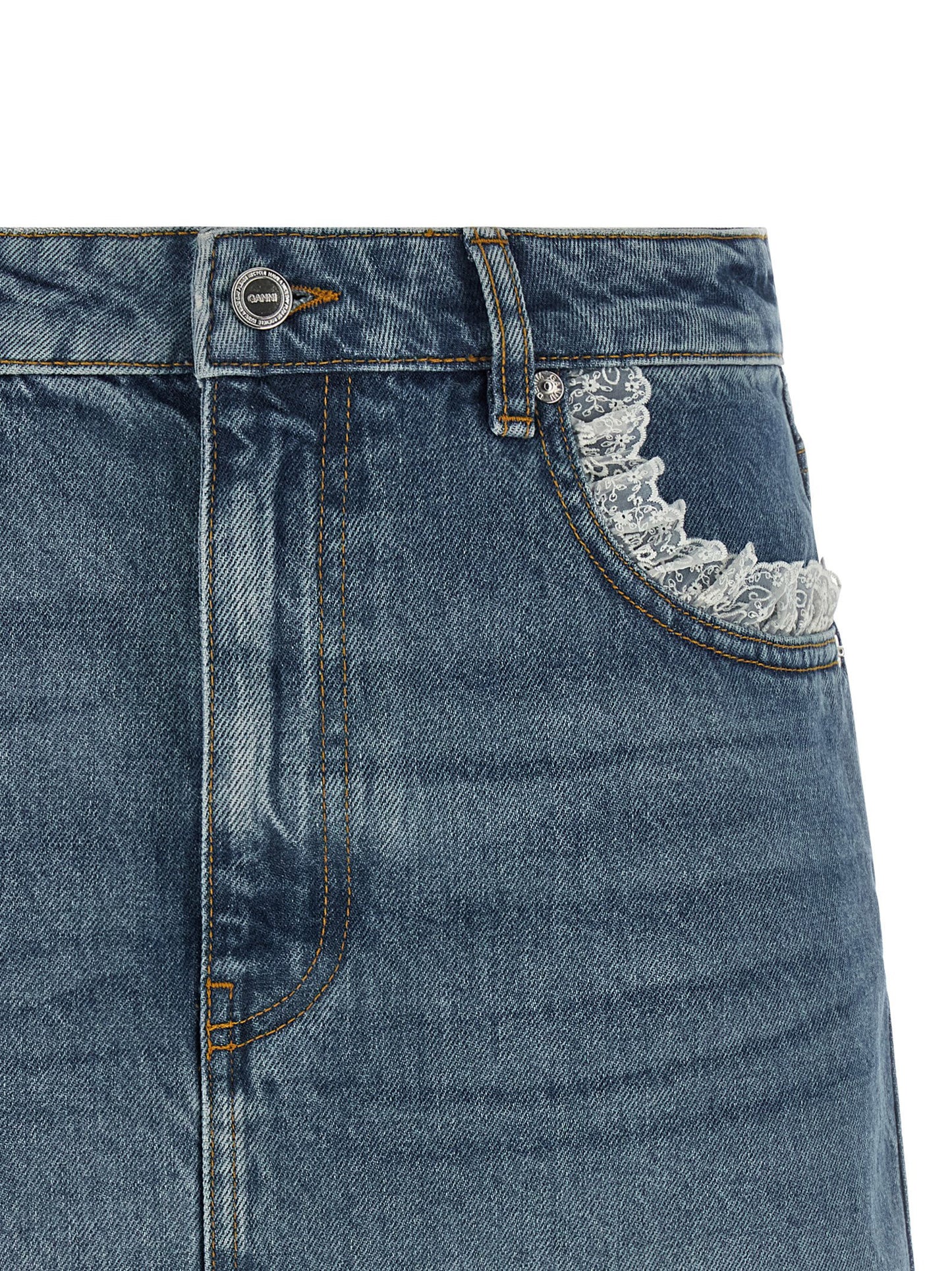 Ganni Denim And Lace Skirt