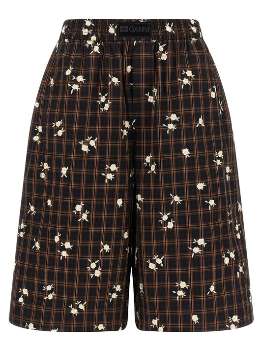 Ganni Check Flower Bermuda Shorts