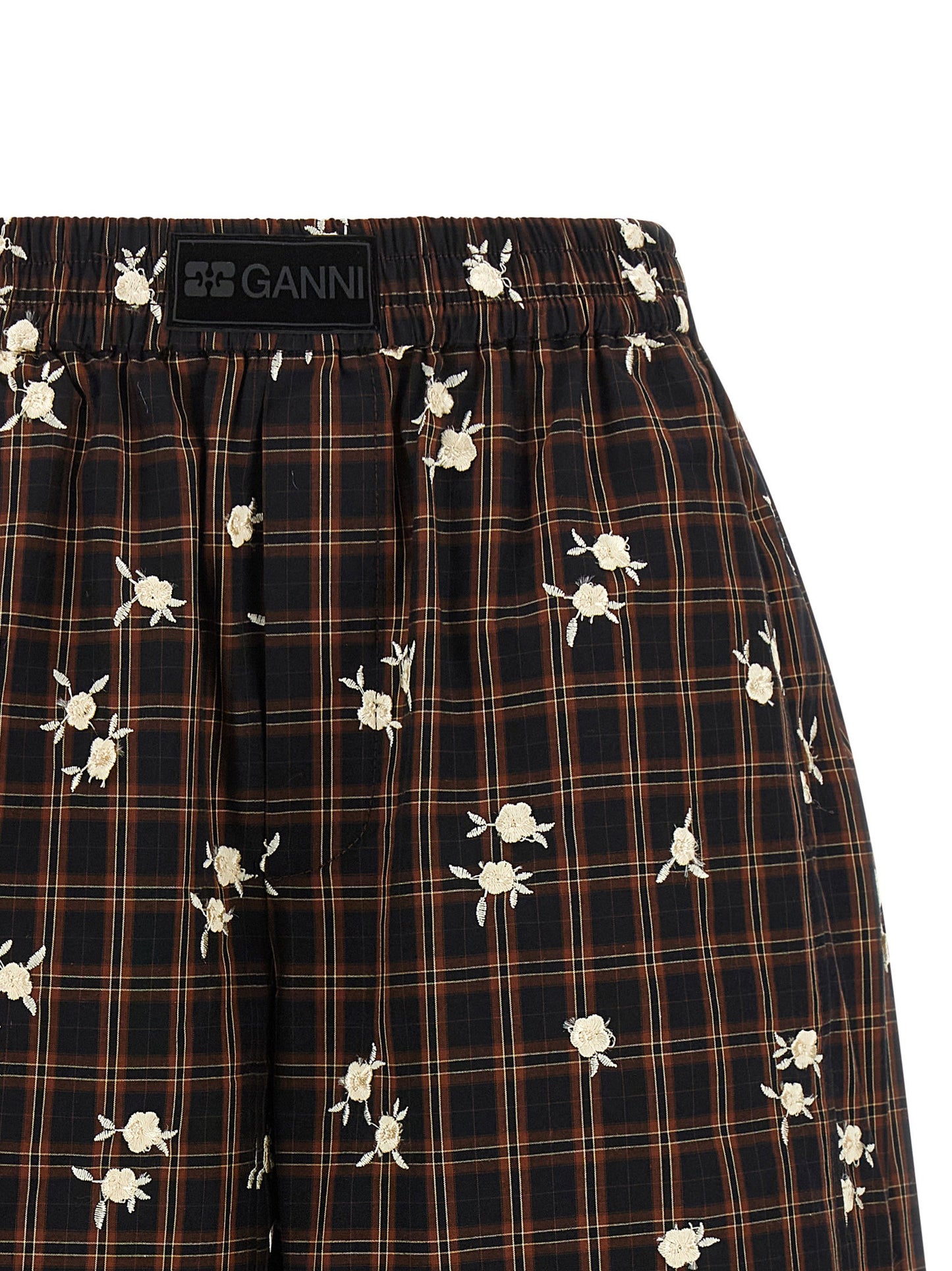Ganni Check Flower Bermuda Shorts