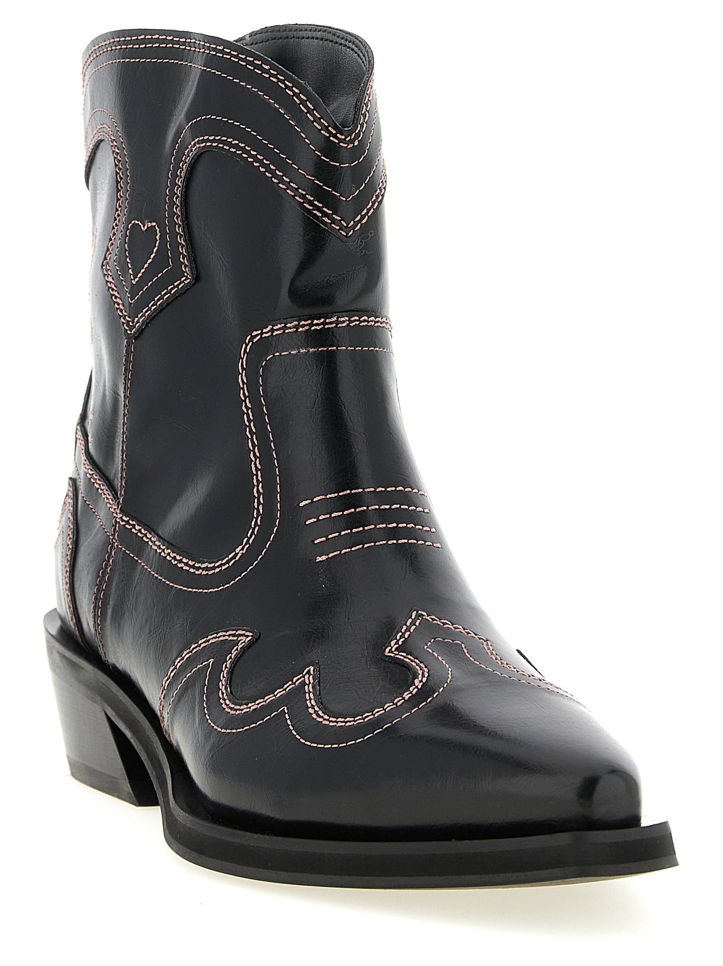 Ganni Low Shaft Embroidered Western Ankle Boots