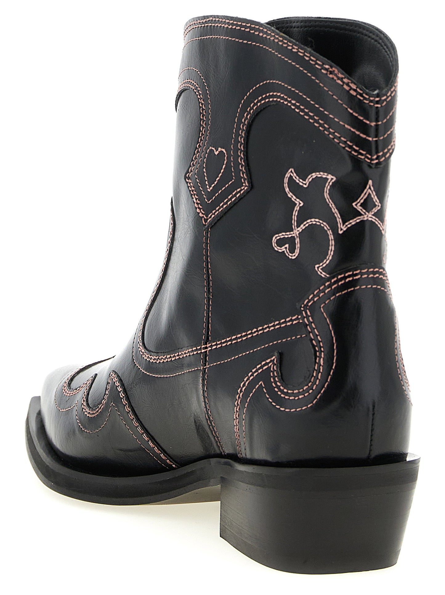 Ganni Low Shaft Embroidered Western Ankle Boots
