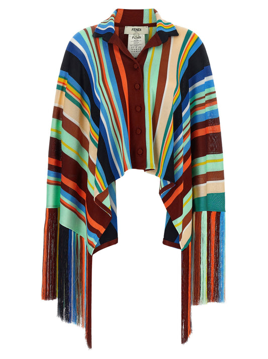 Fendi Striped Poncho With Fringes