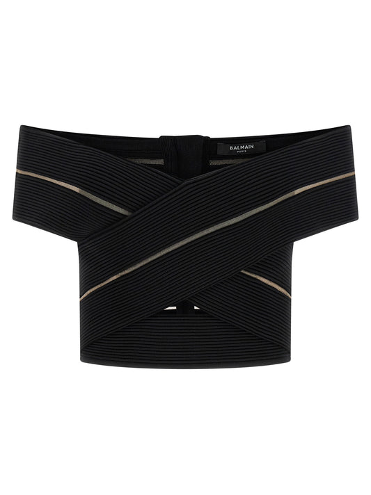 Balmain Off-the-shoulder Crop Top