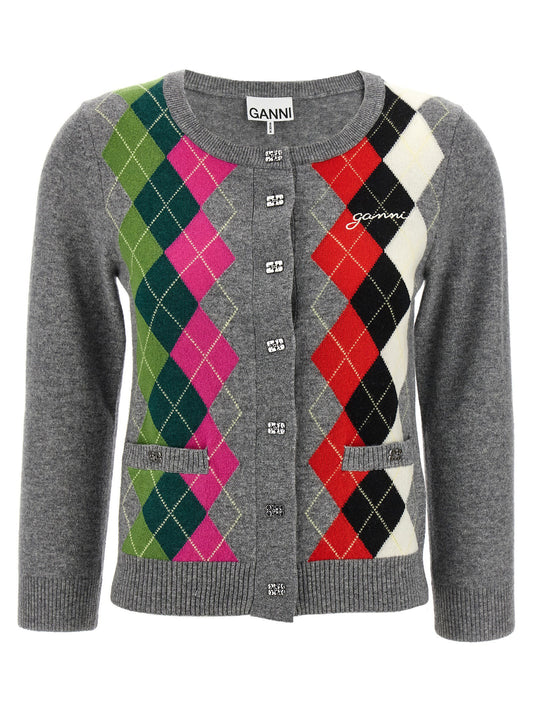 Ganni Grey Check Cardigan
