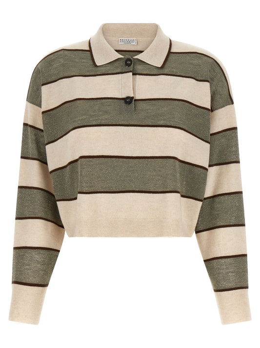 Brunello Cucinelli Sparkling Stripes Polo Shirt