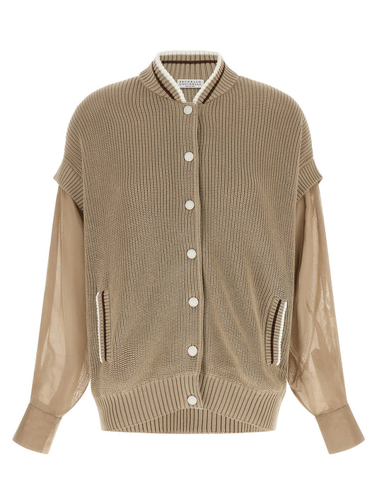 Brunello Cucinelli Organza Sleeve Cardigan
