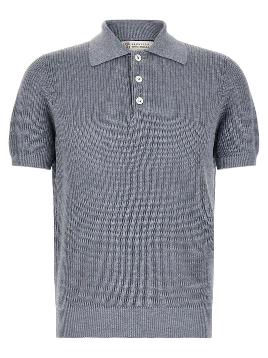 Brunello Cucinelli English Half-ribbed Polo Shirt