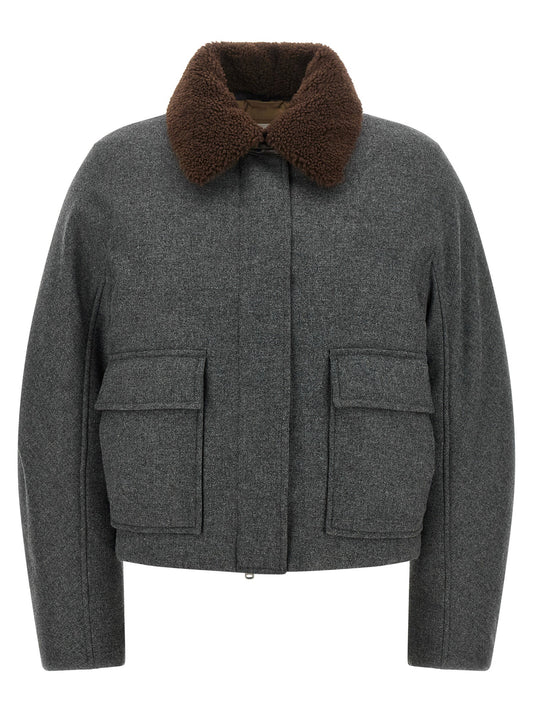 Brunello Cucinelli Shearling Collar Cropped Jacket