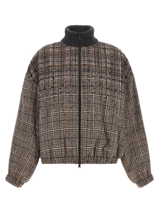 Brunello Cucinelli Sequin Check Bomber Jacket