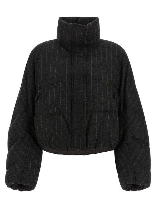 Brunello Cucinelli Micro Sequin Pinstriped Crop Down Jacket