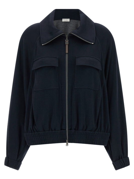 Brunello Cucinelli Shiny Zipper Pull Sweatshirt