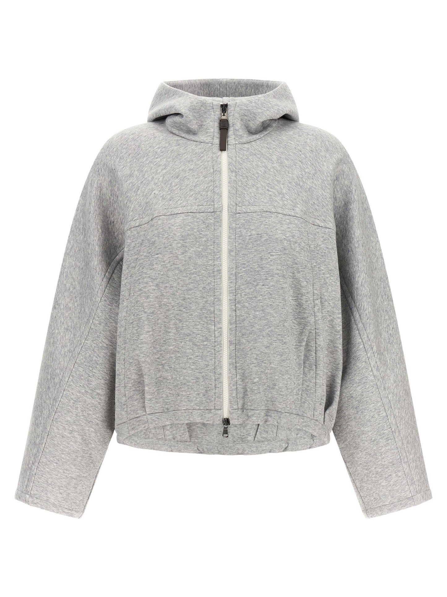 Brunello Cucinelli Shiny Zipper Pull Cropped Hoodie