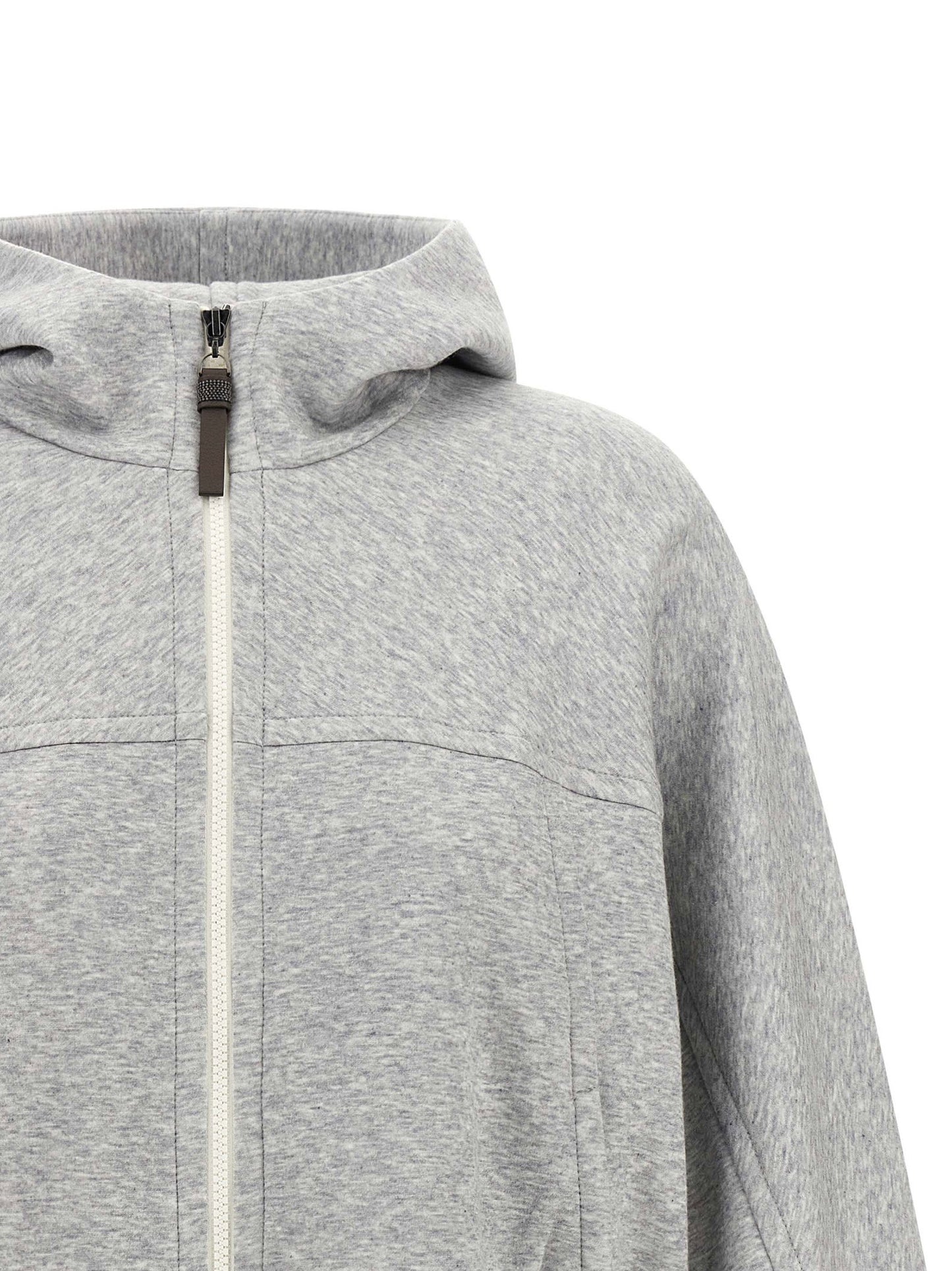 Brunello Cucinelli Shiny Zipper Pull Cropped Hoodie