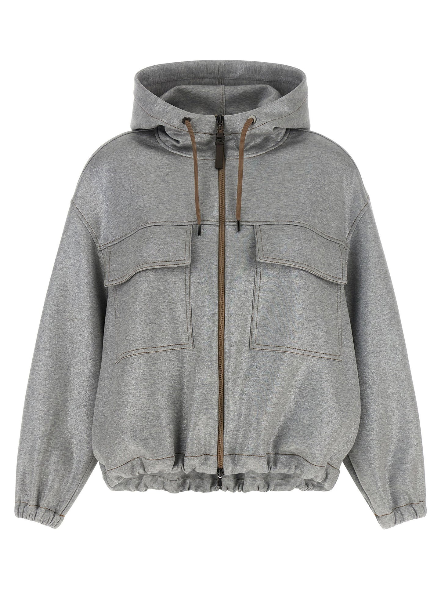 Brunello Cucinelli Shiny Zipper Pull Bomber Jacket